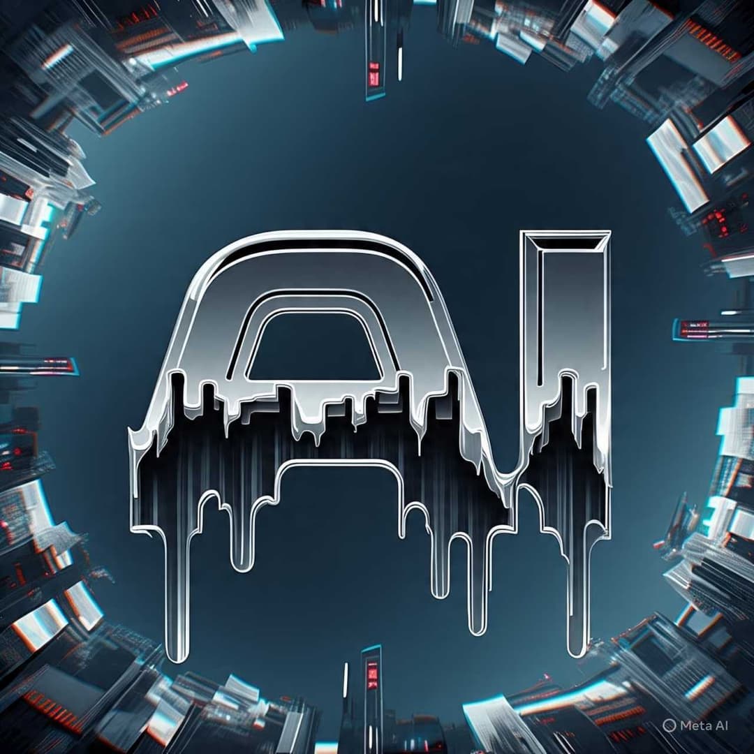 Imagem com construções em círculo com letrado escrito AI no centro